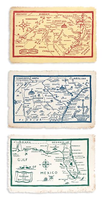 (PICTORIAL MAPS.) The Crawfords. Group of 21 hand-printed textile maps.